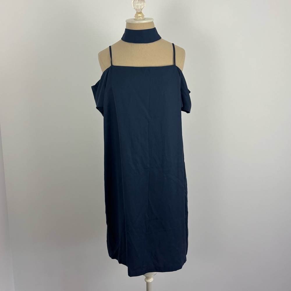 Do+Be Dress Navy Cold Shoulder Choker Zip NWT L